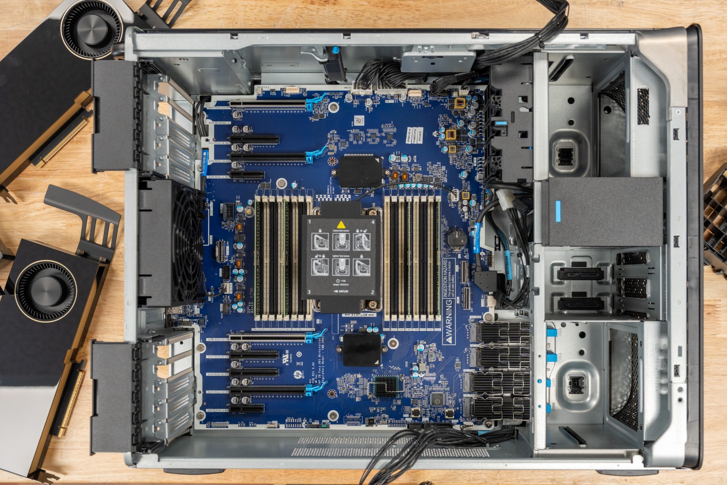 HP Z8 Fury G6i inside with gpus removed.