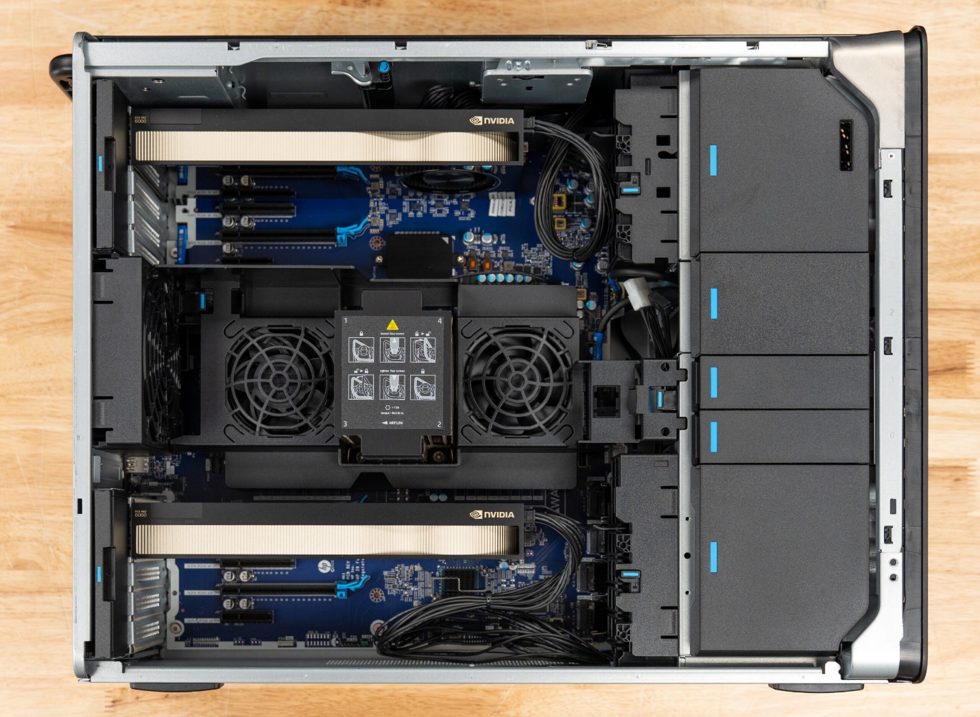 HP Z8 Fury G6i internal view with side panel removed.